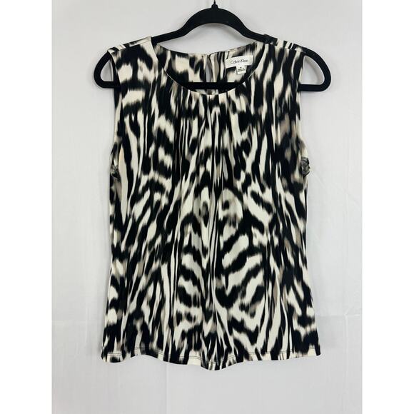 Calvin Klein Zebra Print Sleeveless Blouse - Size M, y2k, Retro, Animal, Tank - Picture 1 of 8